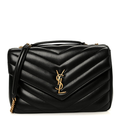Lambskin Chevron Quilted Large Loulou Black