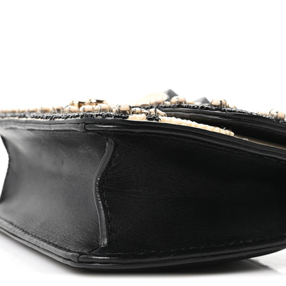 Vitello Beaded Mini Glam Lock Rockstud Flap Black Ivory Green