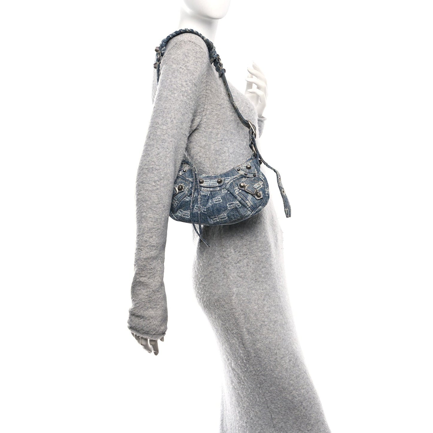 Bleached Denim BB Monogram Le Cagole Shoulder Bag XS Blue