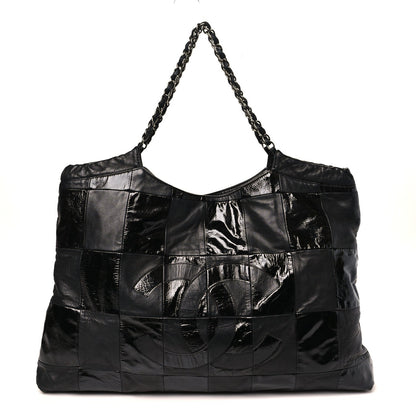 Patent Patchwork Large Brooklyn Tote Black