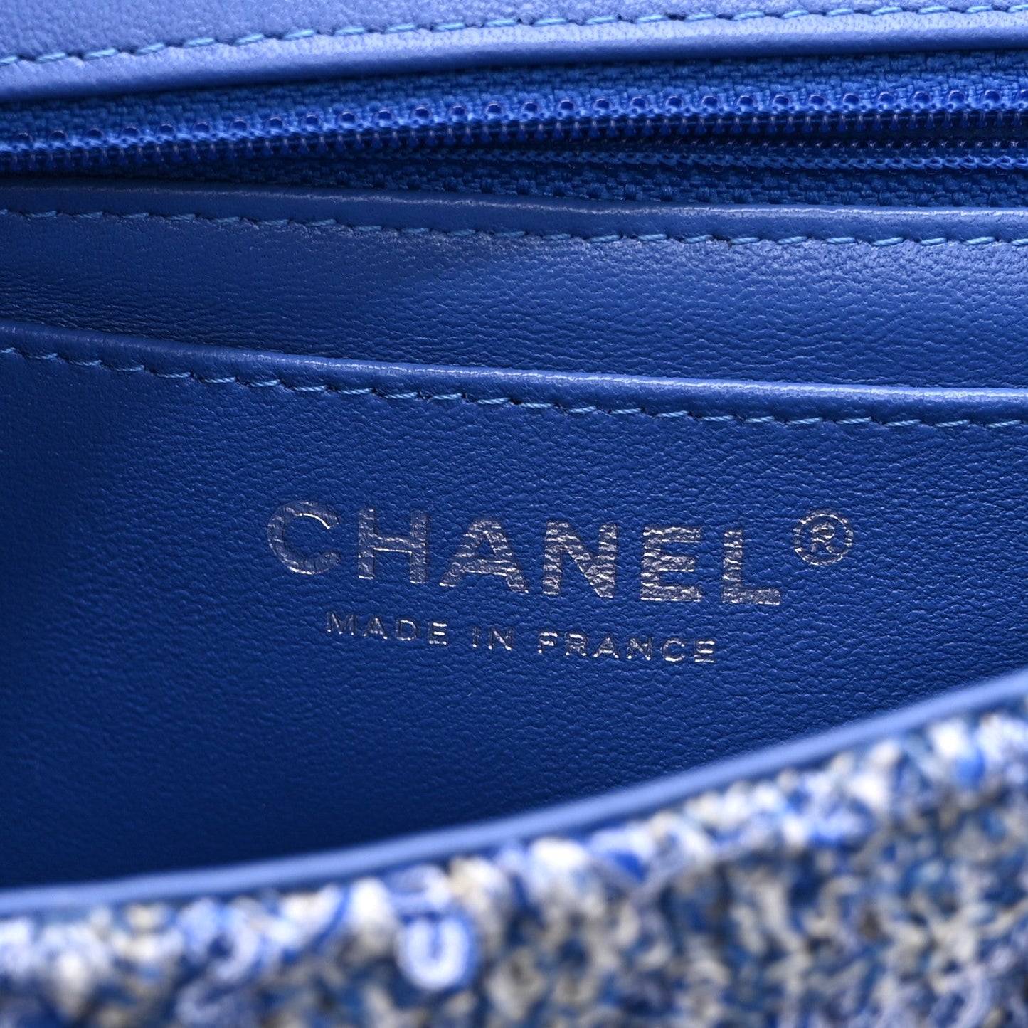 Tweed Quilted Mini Rectangular Flap Blue White