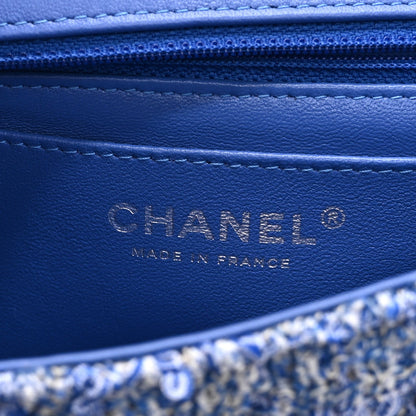 Tweed Quilted Mini Rectangular Flap Blue White