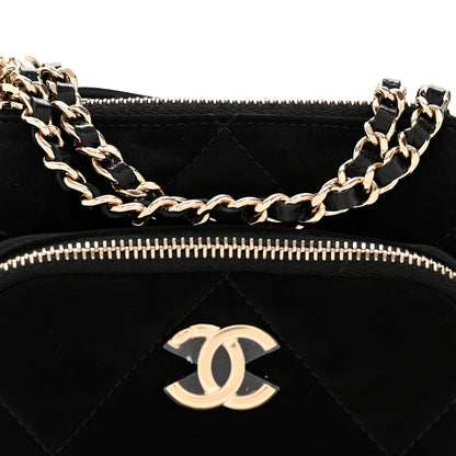 Velvet Effect Nylon Shiny Crumpled Calfskin Mini Quilted Chanel 25 Clutch With Chain Black