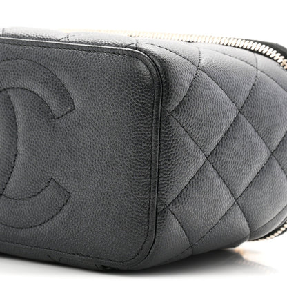 Pearly Caviar Quilted Fit For You Small Vanity Case With Chain Black