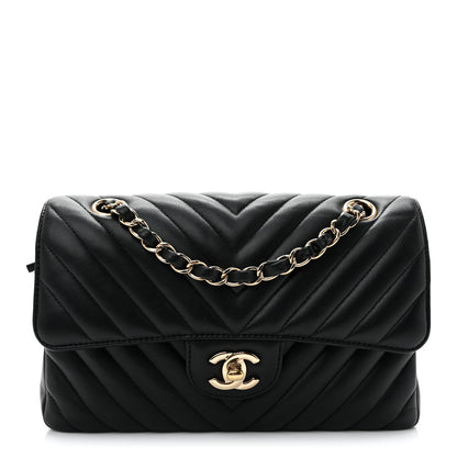 Lambskin Chevron Quilted Small Double Flap Black