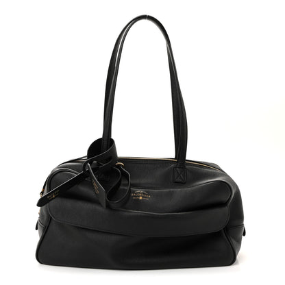 Grained Calfskin Medium Carrie Bowling Bag Black