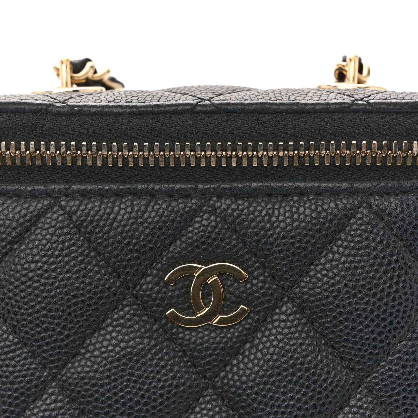 Caviar Quilted Small Vertical Coco Beauty Vanity Case With Chain Black