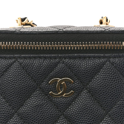 Caviar Quilted Small Vertical Coco Beauty Vanity Case With Chain Black