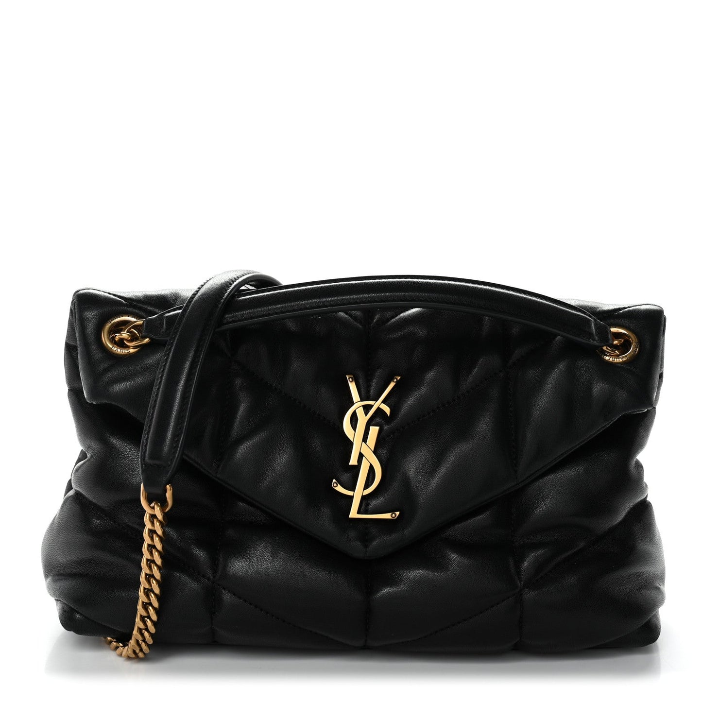 Lambskin Quilted Small Loulou Puffer Monogram Chain Satchel Black