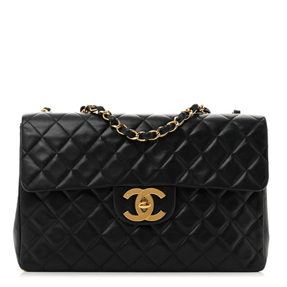 Lambskin Quilted XL Jumbo Single Flap Black