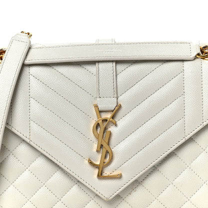 Grain De Poudre Textured Mixed Matelasse Medium Triquilt Monogram Satchel Crema Soft