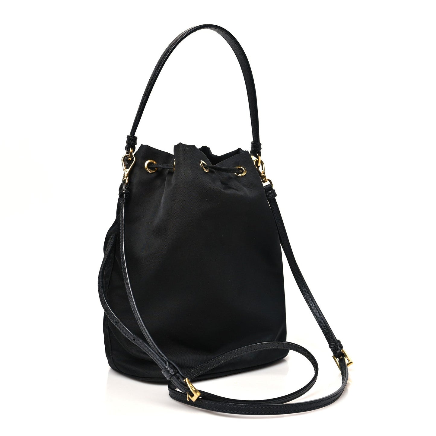 Saffiano Tessuto Nylon Mini Bucket Crossbody Bag Black
