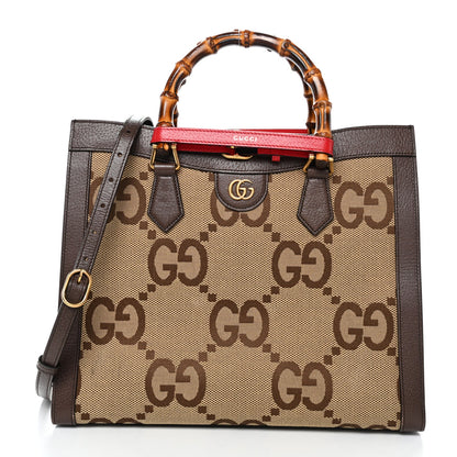 Monogram Jumbo GG Textured Dollar Calfskin Medium Diana Tote Bag Camel Ebony New Acero Pomegranate Red