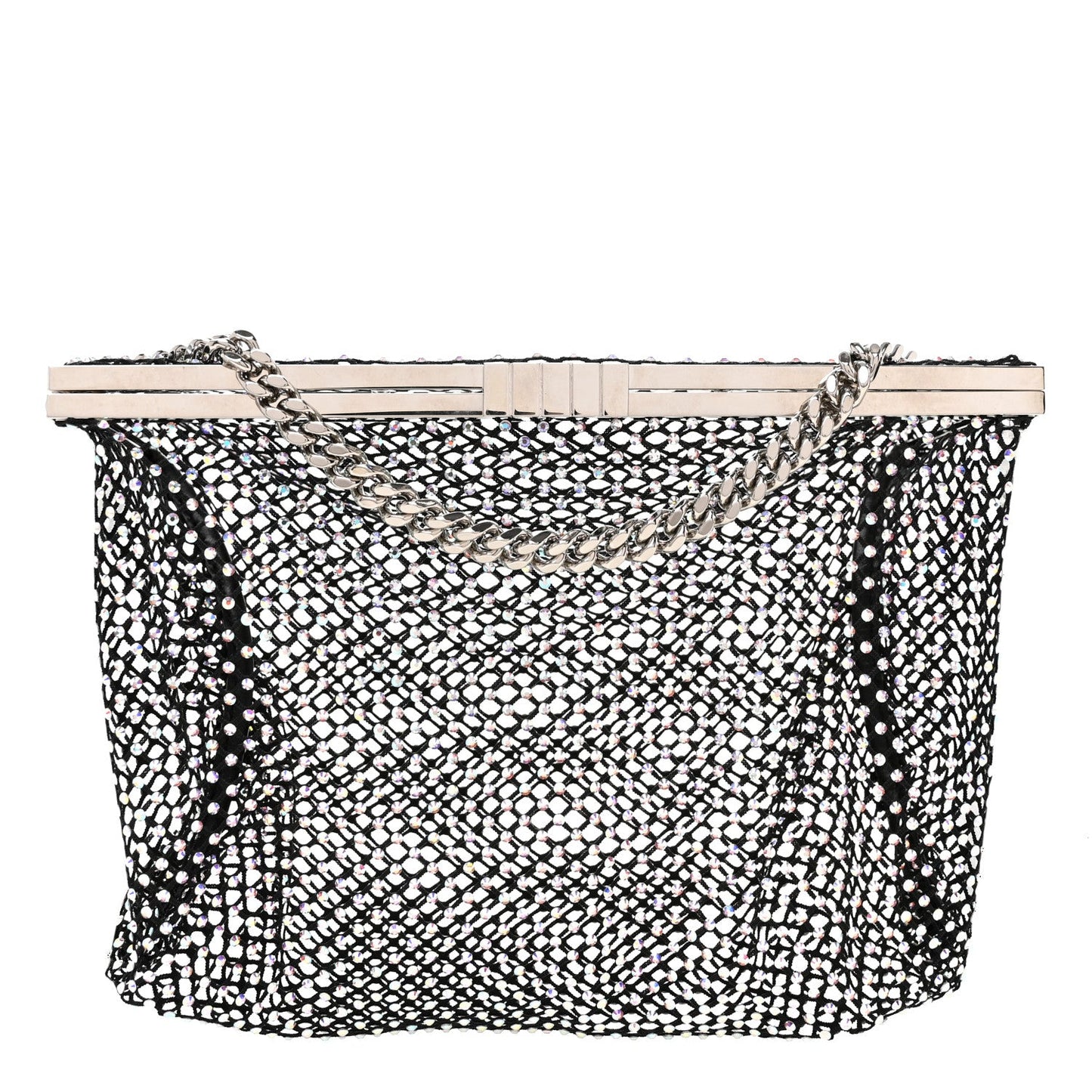 Mesh Crystal Medium Fanny Shoulder Bag Black