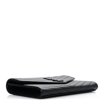 Grain De Poudre Matelasse Chevron Monogram Monochrome Envelope Clutch Black