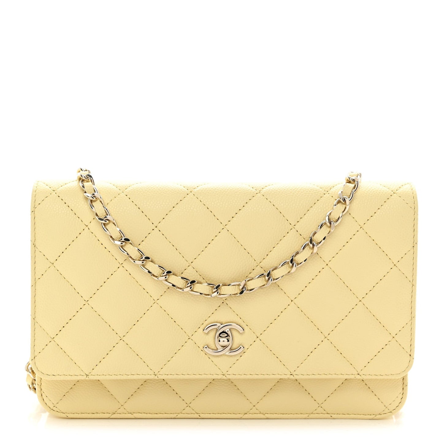 Caviar Quilted CC Turn Lock Wallet On Chain WOC Light Yellow