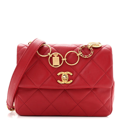 Calfskin Quilted Mini Charms Flap Red