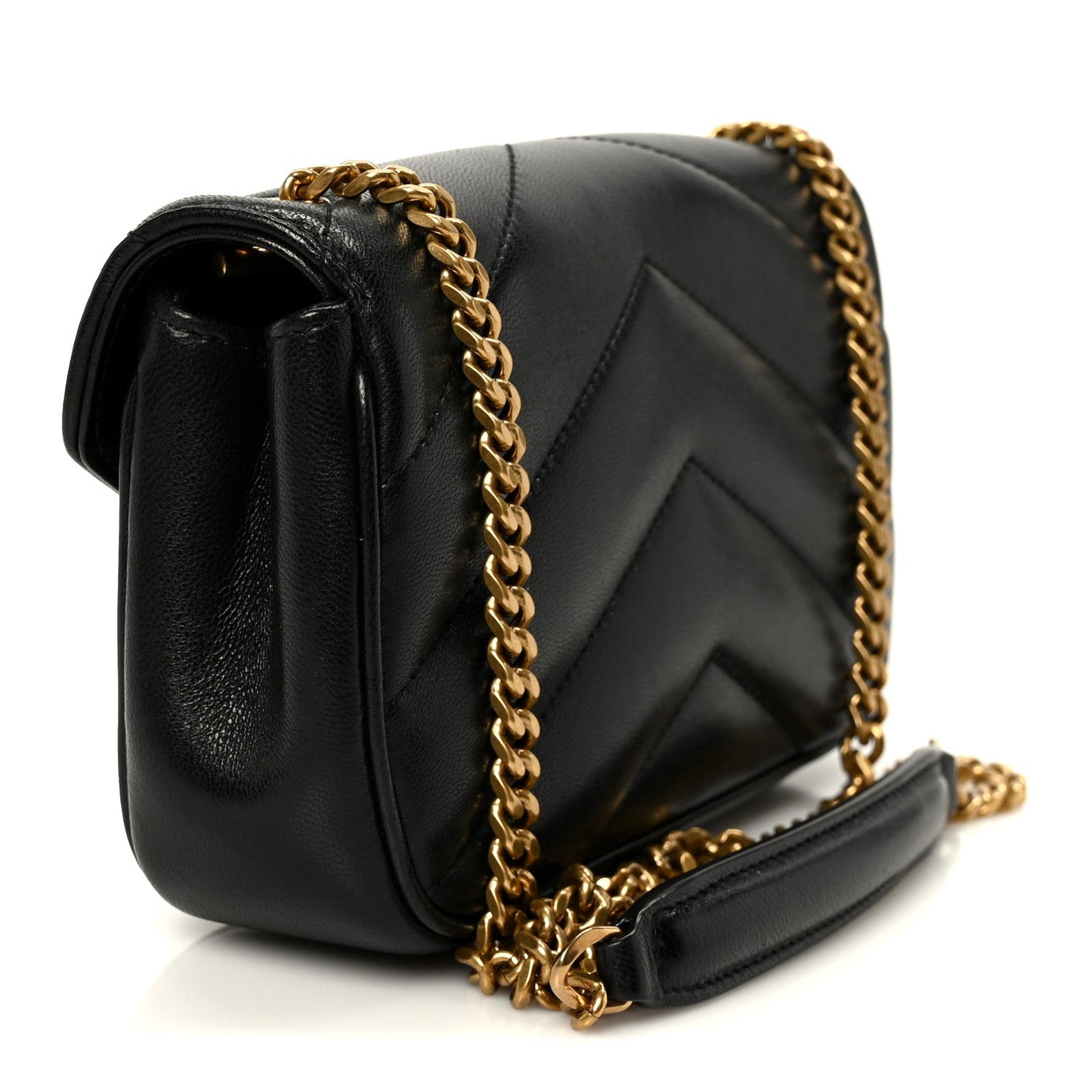 Lambskin Chevron Quilted Mini Loulou Black