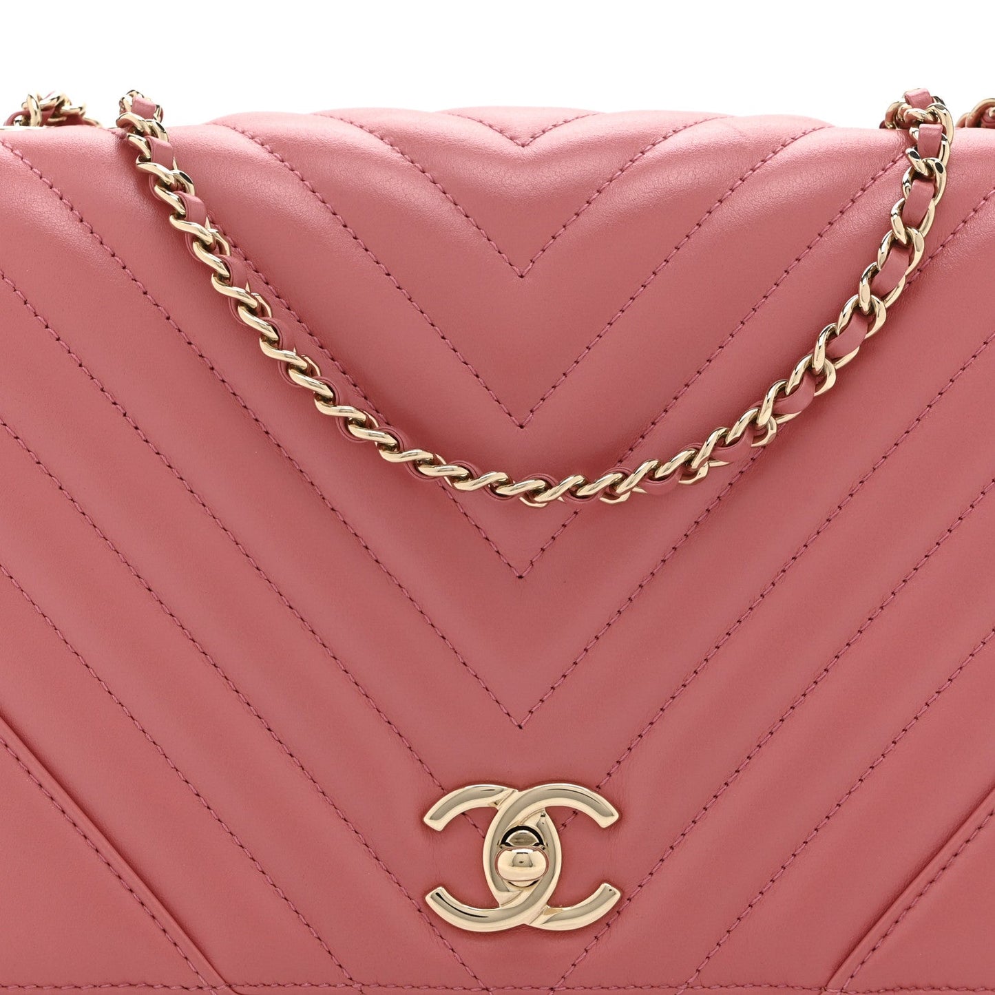 Calfskin Chevron Quilted Small Statement Flap Pink