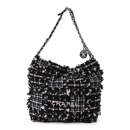Tweed Patchwork Quilted Small Chanel 22 Black Pink White