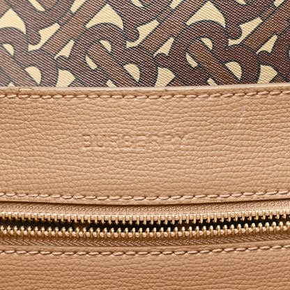 Calfskin TB Motif Embossed Medium Tote Camel