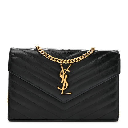Grain De Poudre Matelasse Chevron Monogram Chain Wallet Black