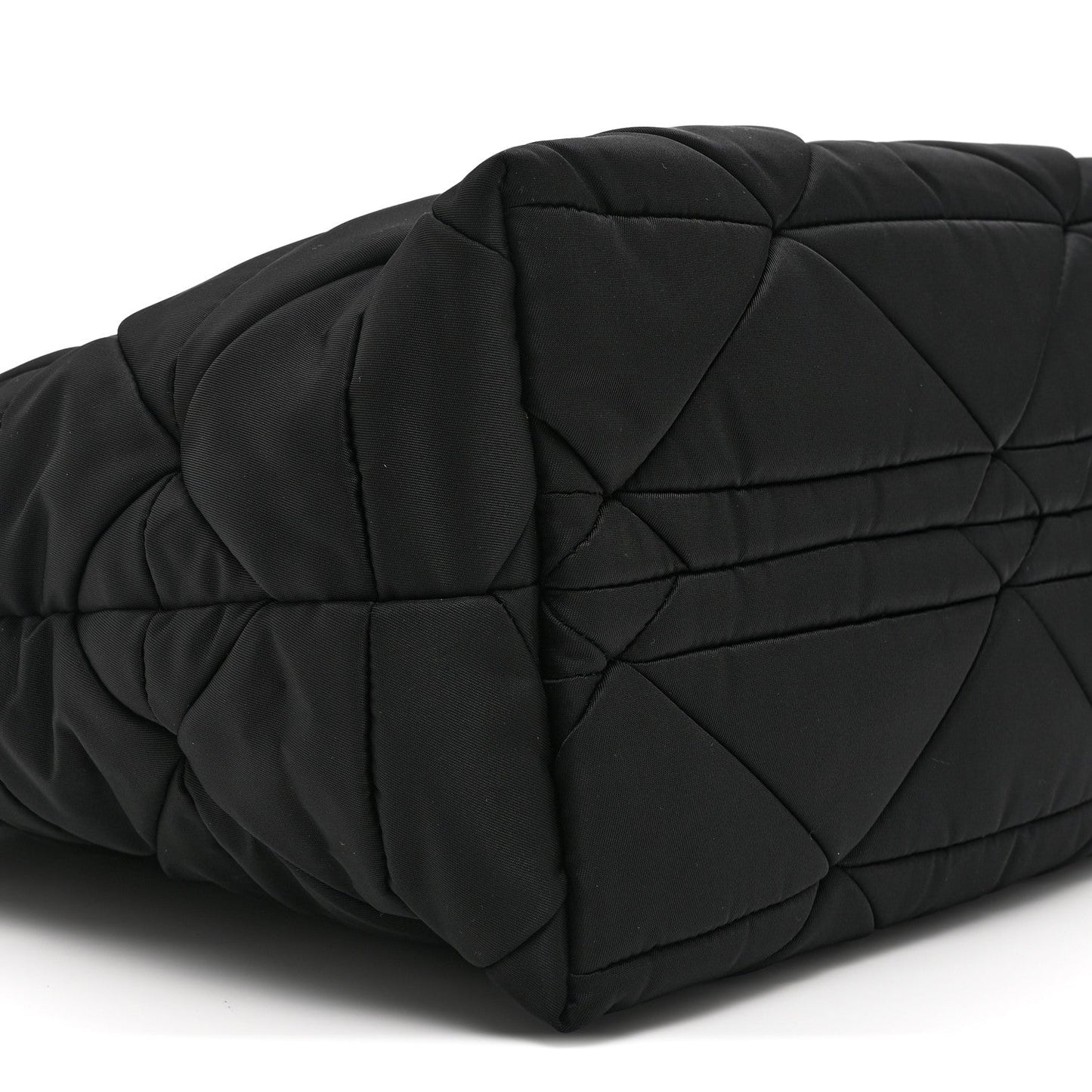 Re-Nylon Nappa Triangle Quilted Padded Small Double Handled Zip Tote Black