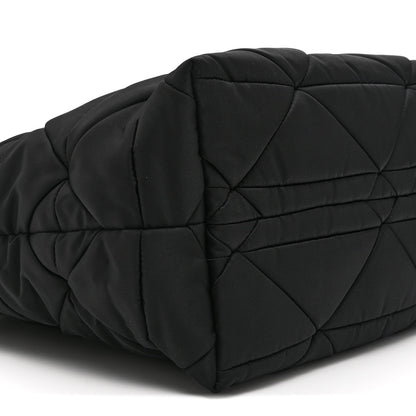 Re-Nylon Nappa Triangle Quilted Padded Small Double Handled Zip Tote Black