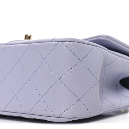 Lambskin Quilted Mini Top Handle Rectangular Flap Light Purple