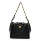 Braided Raffia Calfskin Small Chanel 25 Handbag Black White