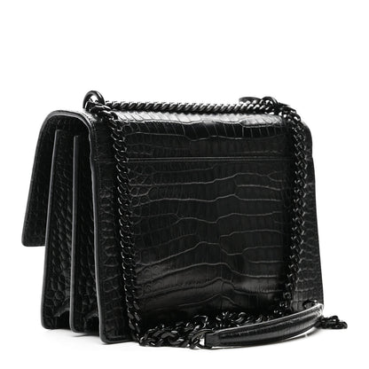 Calfskin Crocodile Embossed Medium Monochrome Monogram Sunset Black