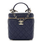 Caviar Quilted Small Top Handle Vanity Case With Chain Navy Blue