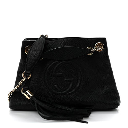 Pebbled Calfskin Small Soho Chain Shoulder Bag Black