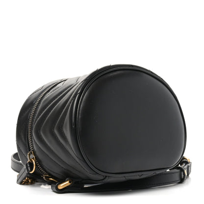 Calfskin Matelasse Chevron Mini GG Marmont Top Handle Bag Black
