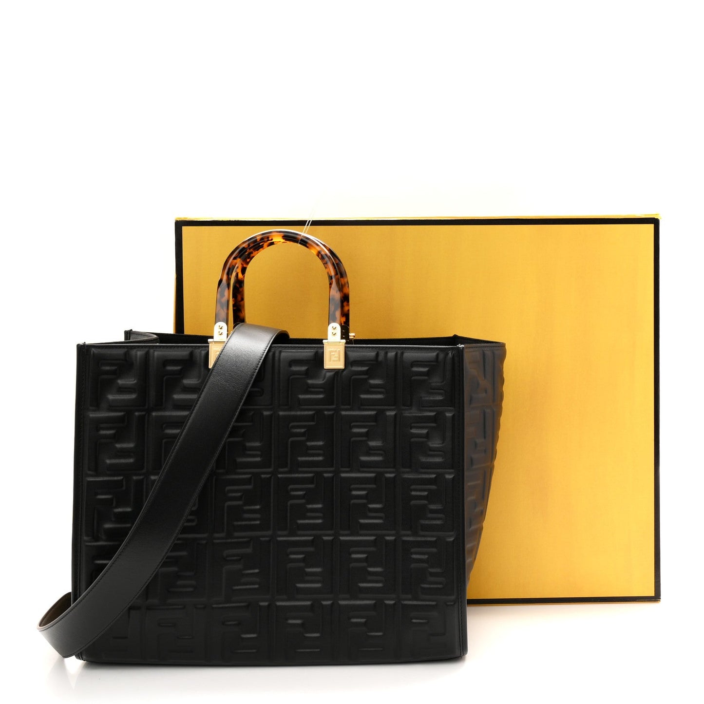 Vitello Plexiglass FF Embossed Medium Fendi Sunshine Shopper Tote Black