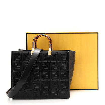 Vitello Plexiglass FF Embossed Medium Fendi Sunshine Shopper Tote Black