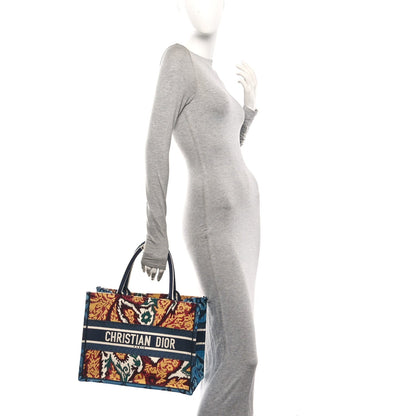 Canvas Embroidered Paisley Medium Book Tote Blue Multicolor