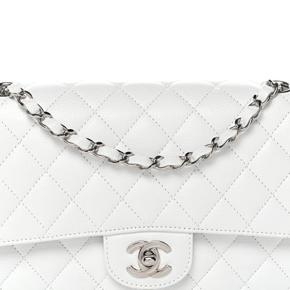 Caviar Quilted Medium Double Flap White