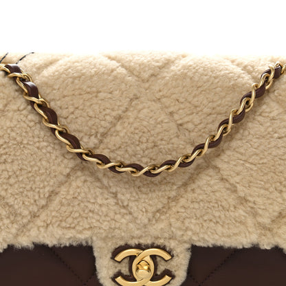 Shearling Lambskin Quilted Furry Coco Flap Beige Dark Brown