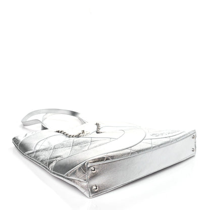 Metallic Calfskin Stitched CC Shopper Tote Silvery
