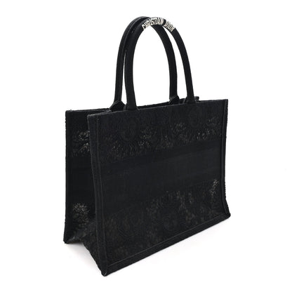 Canvas Embroidered Mesh Macrame Medium Toile de Jouy Soleil Book Tote Black