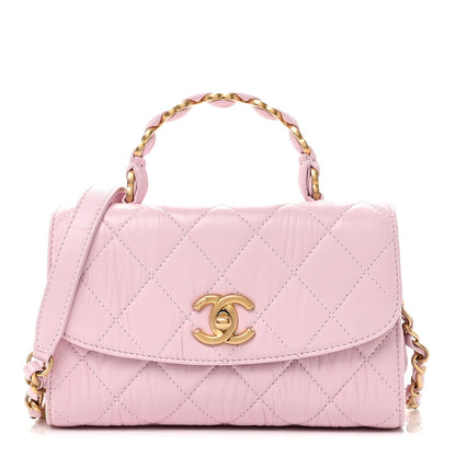 Crumpled Lambskin Quilted Mini CC Links Top Handle Flap Light Pink