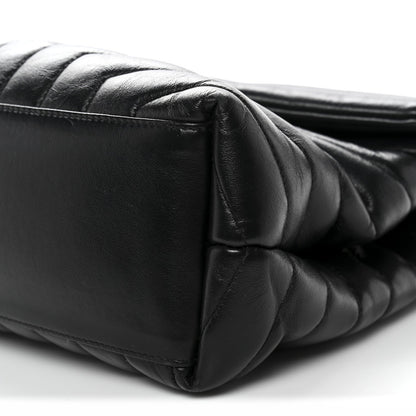 Calfskin Y Quilted Monogram Medium Loulou Chain Satchel Black