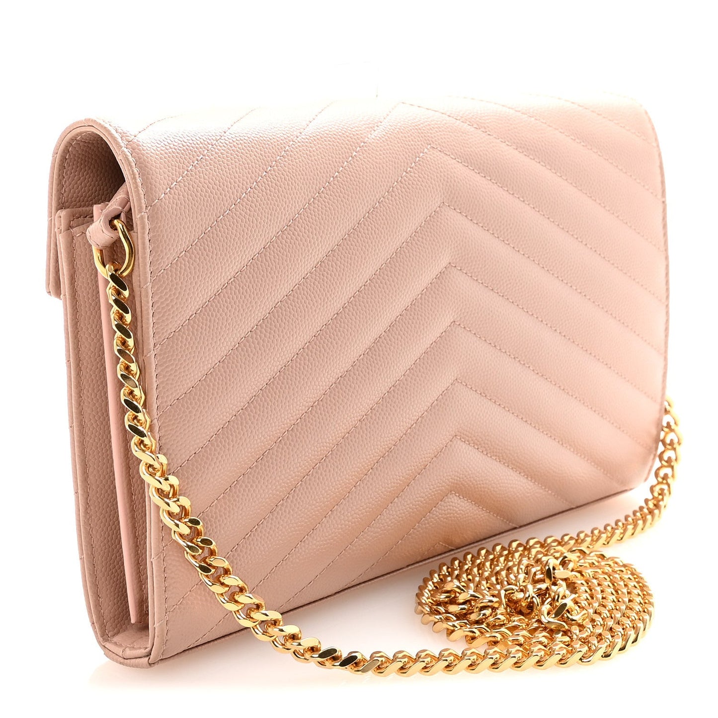 Grain De Poudre Matelasse Chevron Monogram Chain Wallet Pale Blush