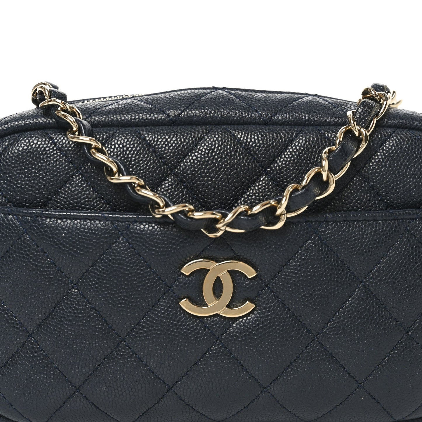 Caviar Quilted Camera Case Navy