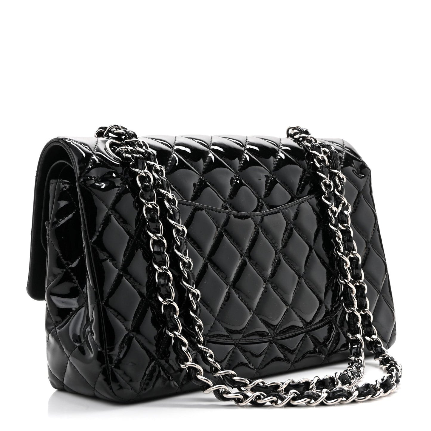 Patent Quilted Medium Double Flap Black
