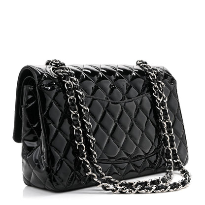 Patent Quilted Medium Double Flap Black