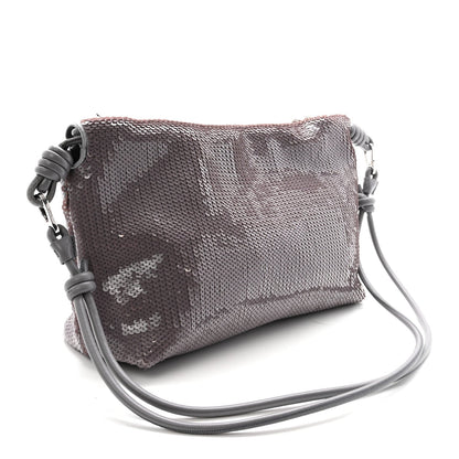 Sequin Medium Donut Chain Flamenco Knot Clutch Grey
