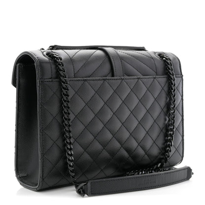 Grain De Poudre Textured Mixed Matelasse Triquilt Medium Monogram Monochrome Satchel Black