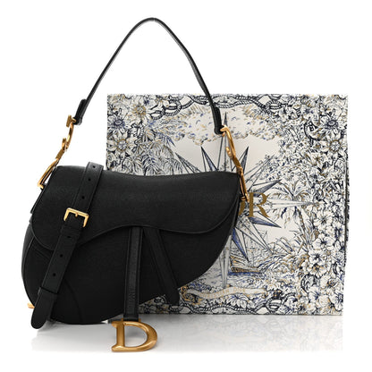 Grained Calfskin Saddle Bag With Strap Black